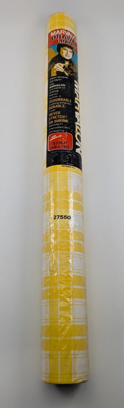 Vintage Marvalon Yellow Plaid Vinyl Drawer Lining 15 sq. ft. - 20" x 3 yds - NOS